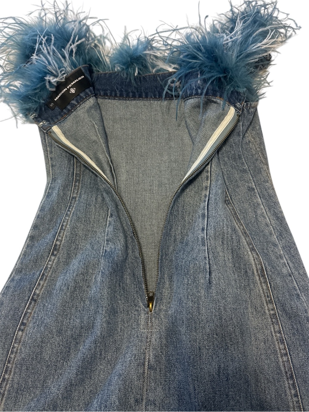 Maison Femalien  Feather-Trim Denim Dress - Picture 6 of 6